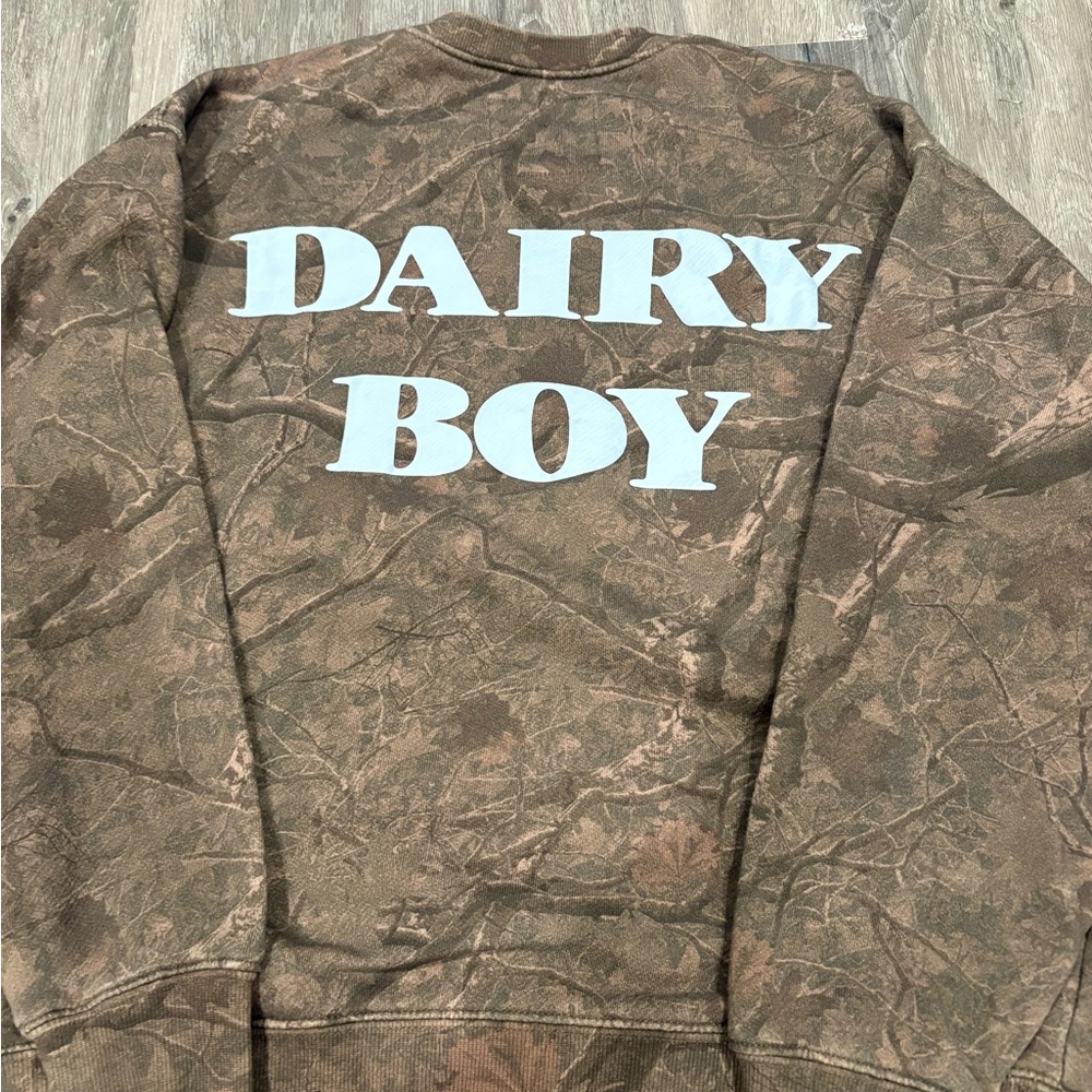 Dairy boy camo with blue writing